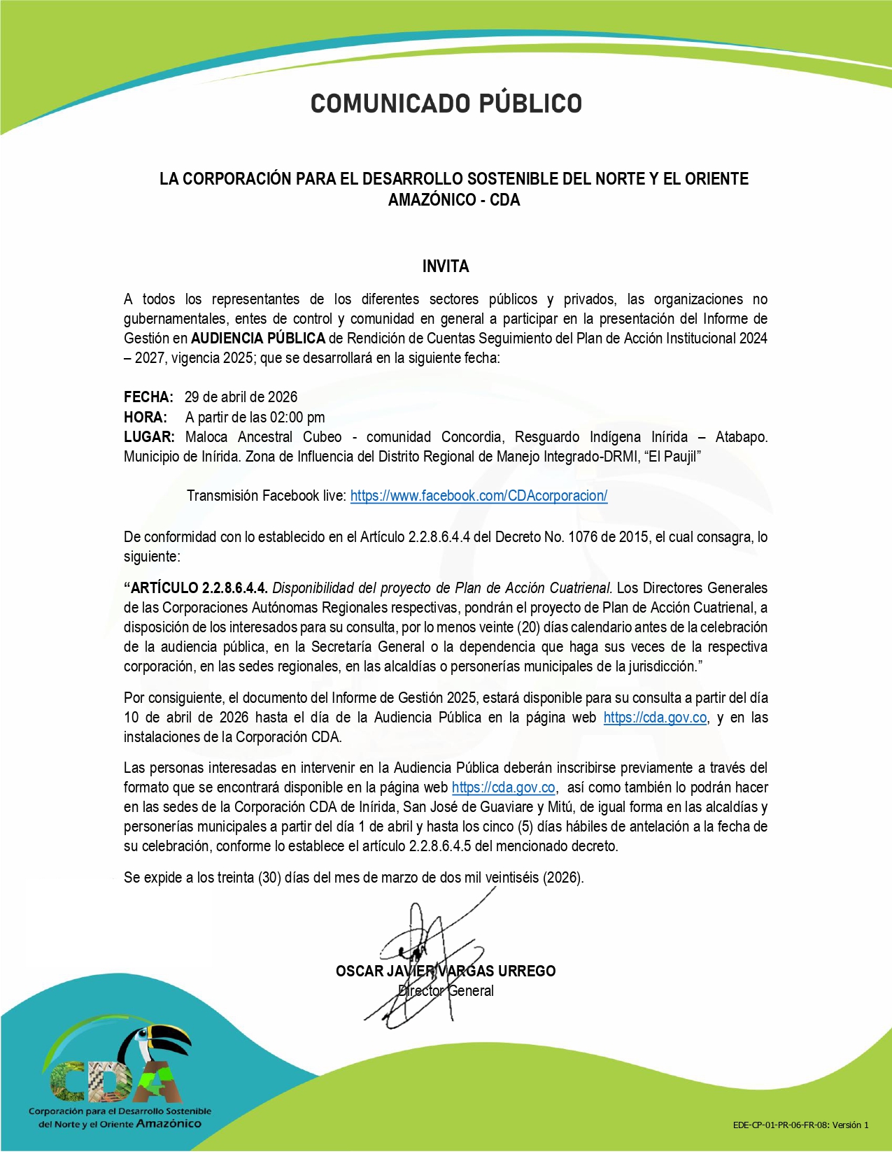 Gráfica alusiva a Audiencia Pública de Rendición de cuentas Seguimiento del Plan de Acción Institucional 2024 – 2027, vigencia 2025
