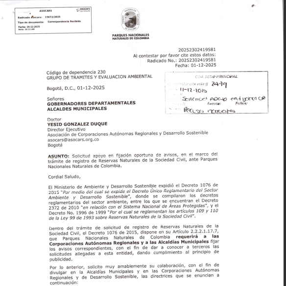 Gráfica alusiva a Fijación y Desfijación de aviso " El trámite de Registro de Reservas Naturales de la Sociedad Civil, ante Parques Naturales Nacionales de Colombia