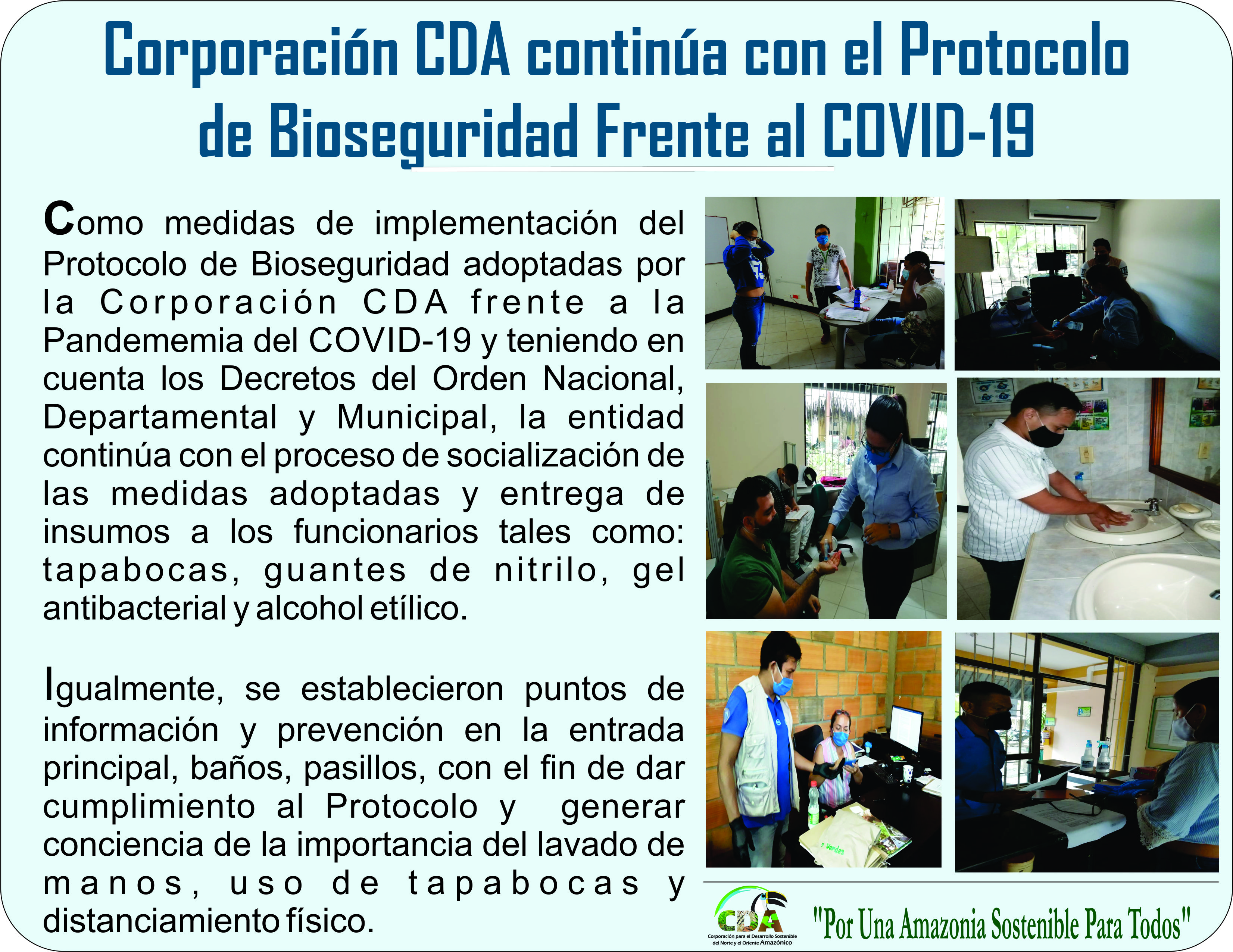 Gráfica alusiva a la noticia Corporación CDA, continúa con el Protocolo de Bioseguridad frente al Covid-19