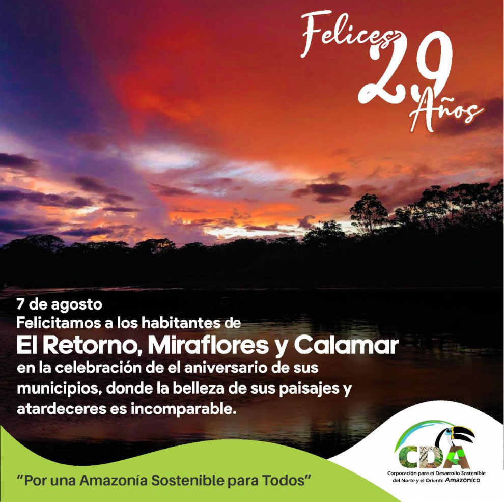 imagen alusiva a  07 de agosto, aniversario de los municipios de Retorno, Calamar y Miraflores,